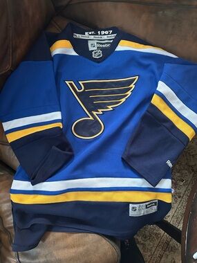 Reebok Blue & Navy Hockey Jersey with Yellow and White Accents
